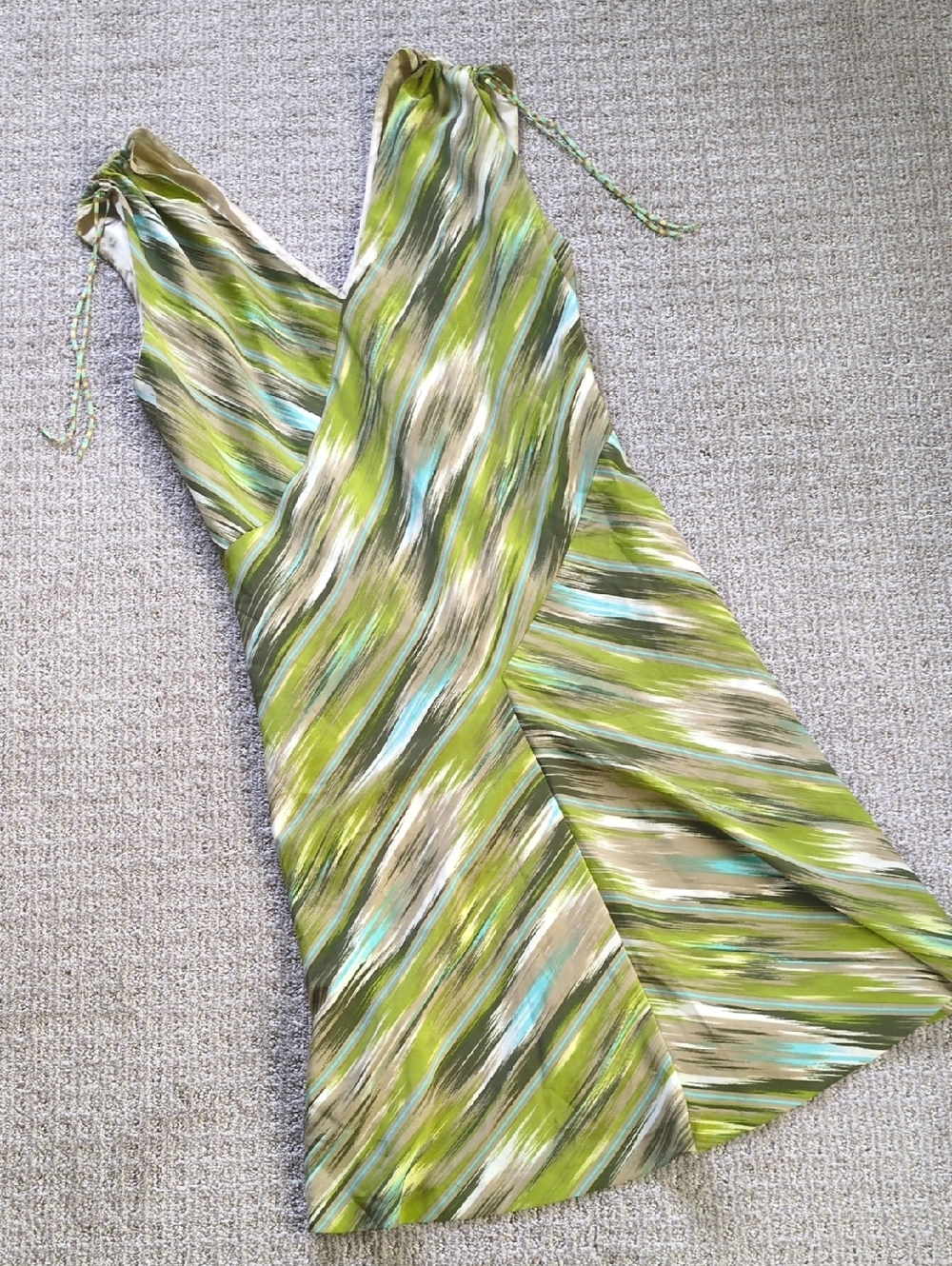 STUNNING Missoni Green Brushstroke Ruched Strap Floaty Midi Dress, Size 48 (16)